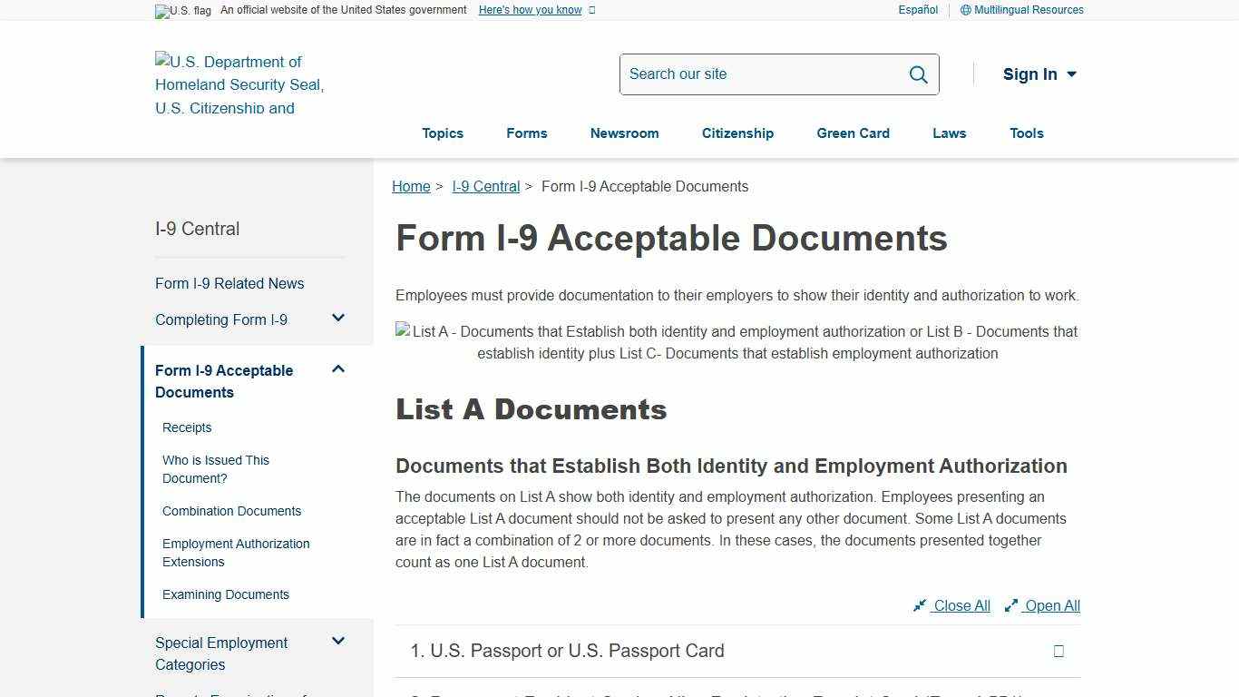Form I-9 Acceptable Documents | USCIS