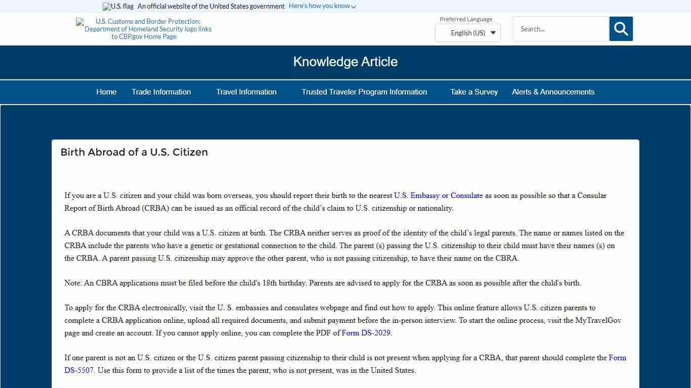 Birth Abroad of a U.S. Citizen